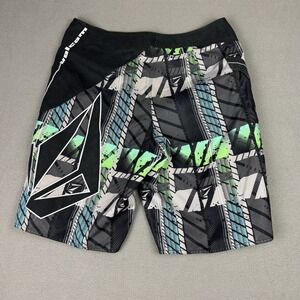 Y2K Vintage Volcom Board Shorts Men 32 Black Swim Trunks Surfer Print Beach  AOP